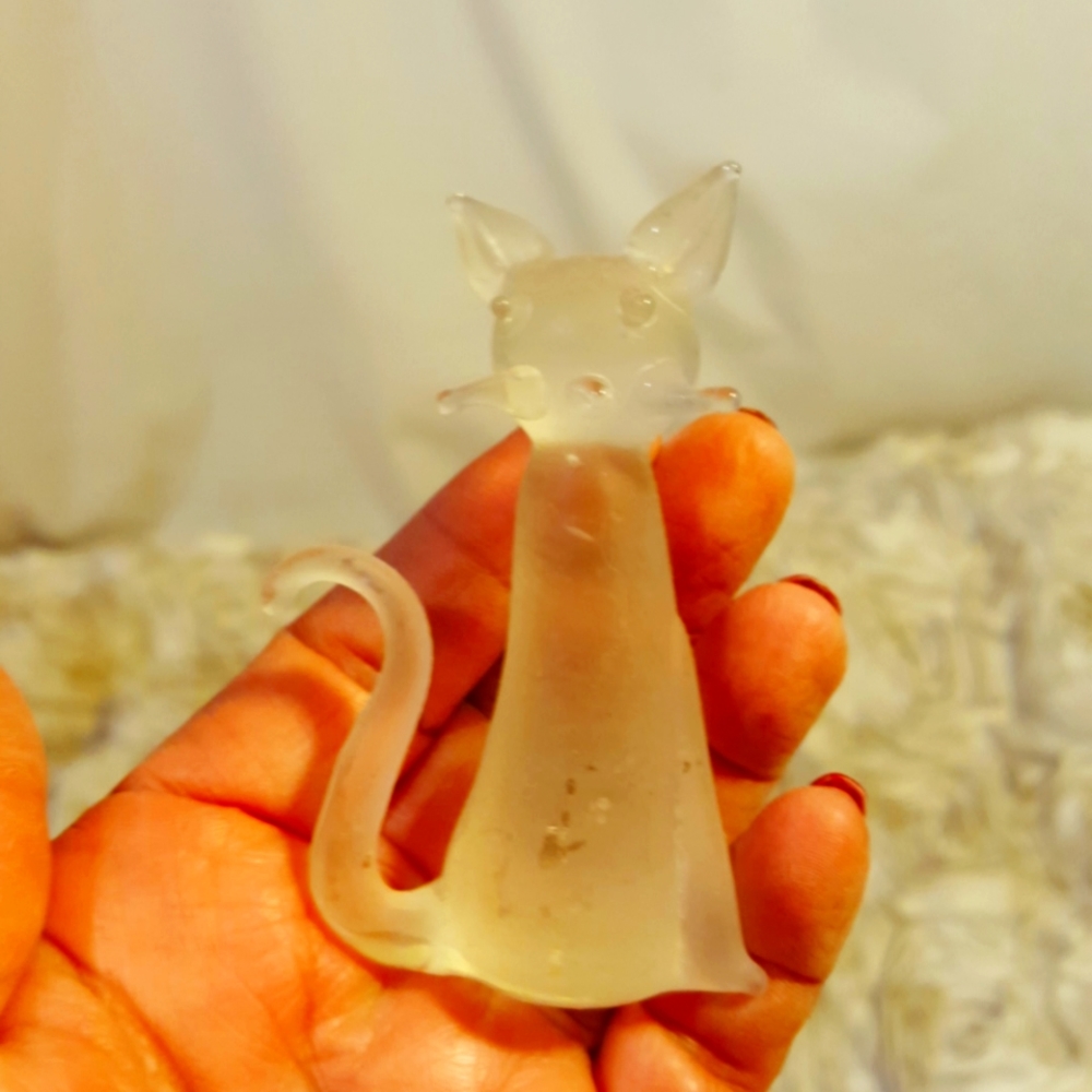 Cat Figurine -  Translucent Frosted Glass Minimalist Collectable -  Home Dcor